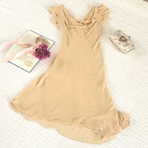 Flowy Dress with Cascading Draping and Pearls